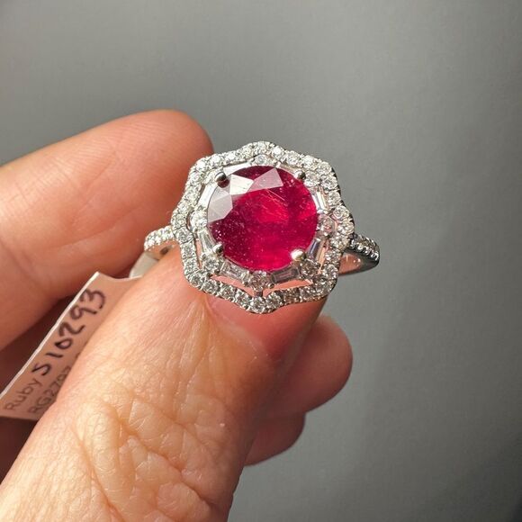 NWT 2.77ct genuine ruby with double halo diamonds in 14k white gold ring! - Picture 8 of 15